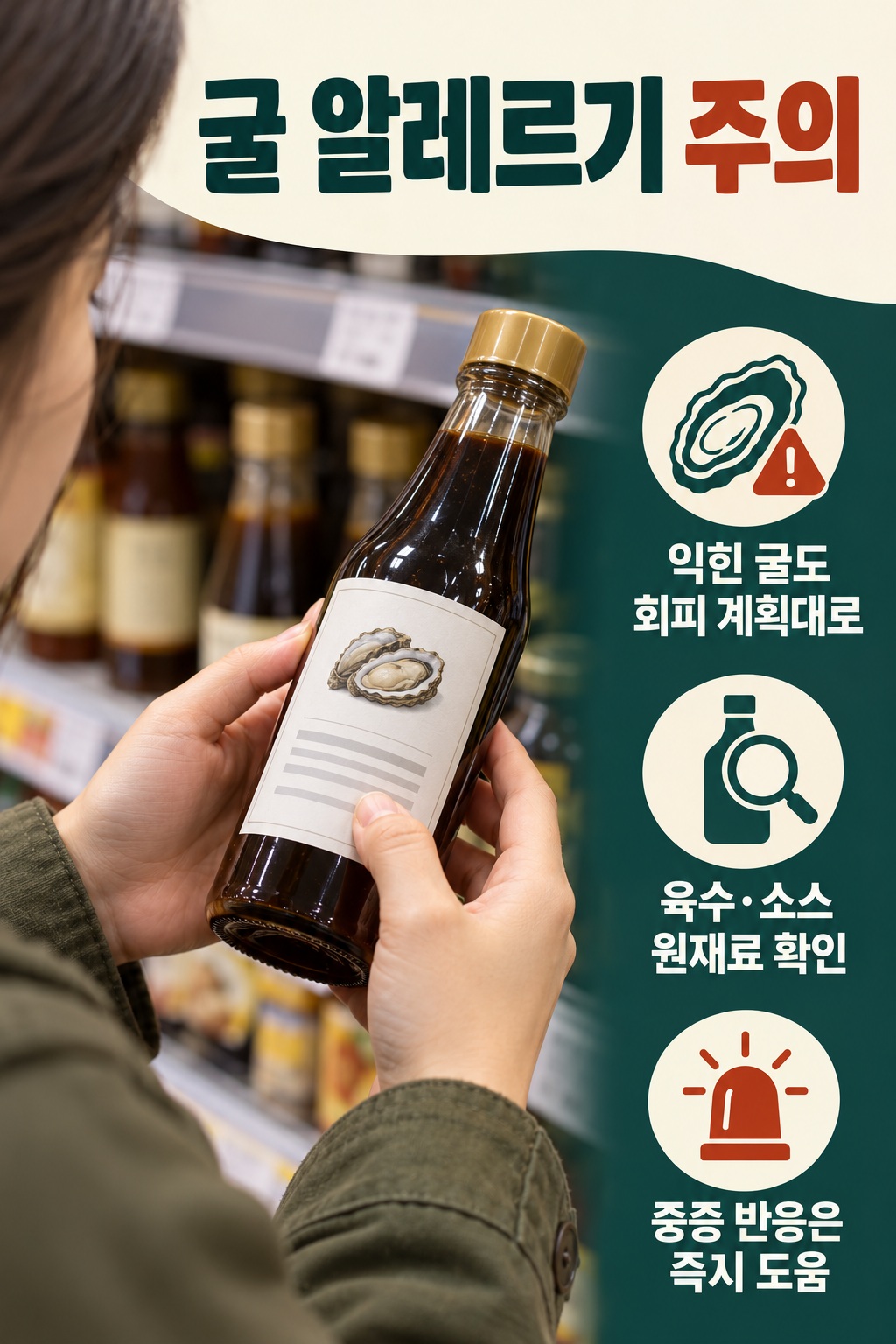 굴(석화) &middot; 굴 알레르기는 익혀도 회피 계획을 따라야 해요 실사 인포그래픽