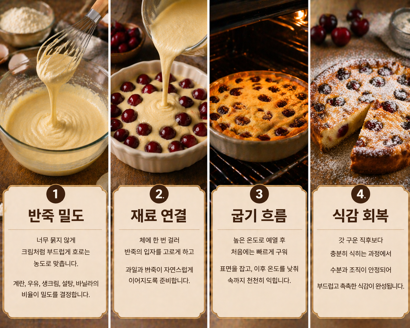 클라푸티 과일배합 반죽농도 굽기 흐름 구조