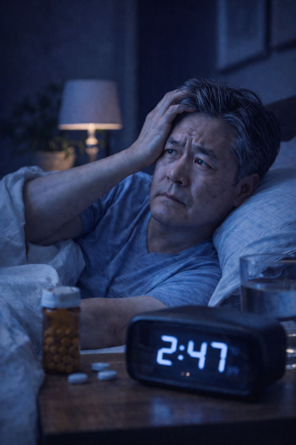 불면증으로 잠을 못 자고 있는 모습