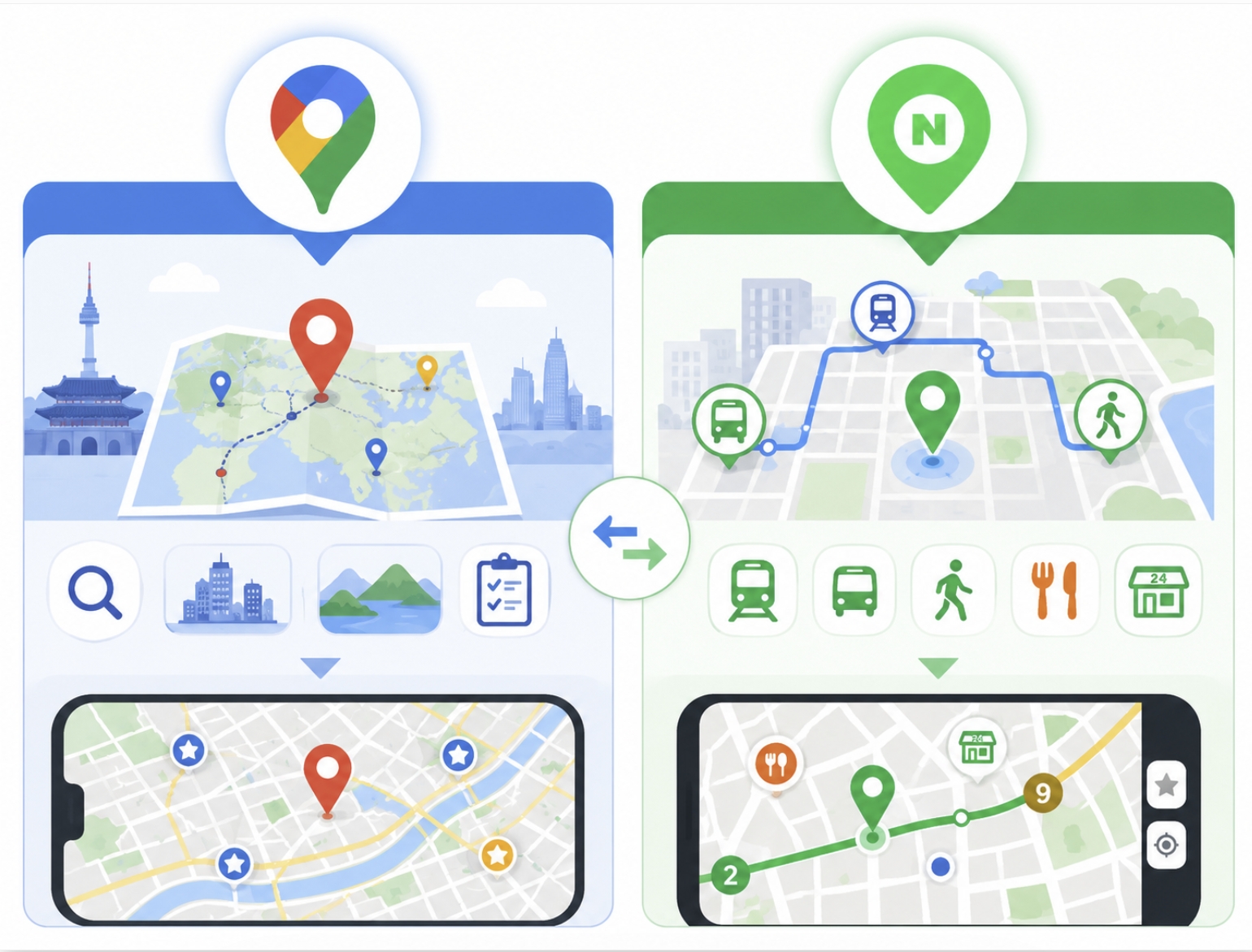 Naver Map vs Google Maps Korea comparison infographic Seoul travel