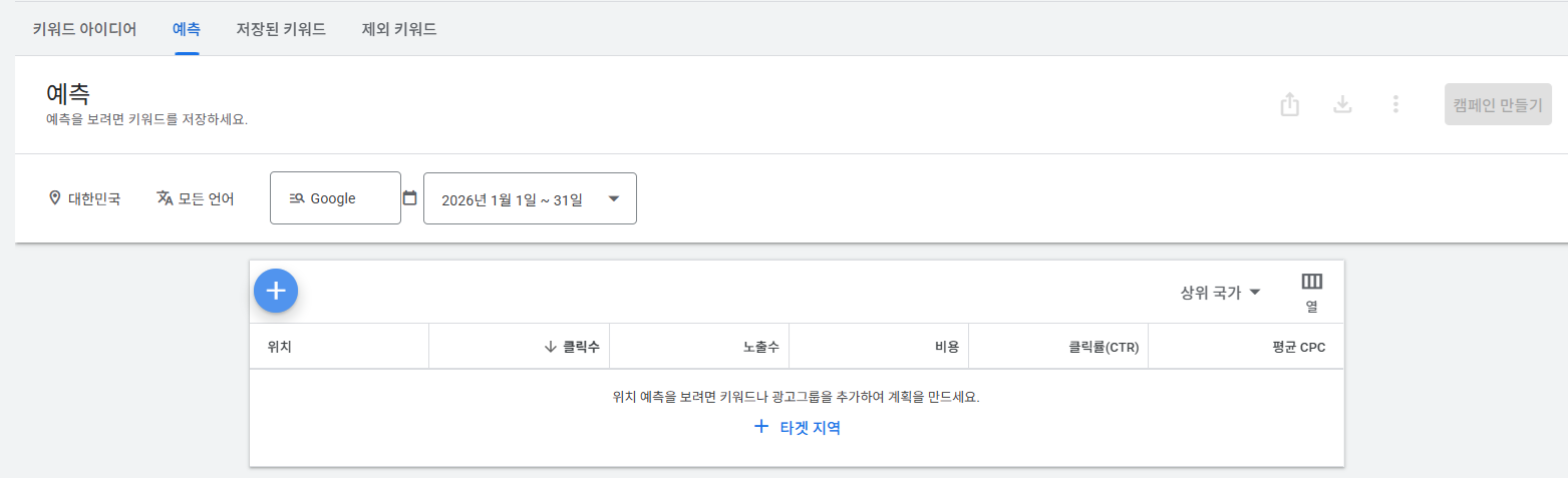 Google Ads 키워드 플래너 새 키워드 찾기 예측