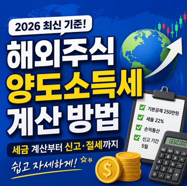 해외주식 양도소득세 계산 2026 최신 정보! 세율&middot;공제&middot;신고 한 번에