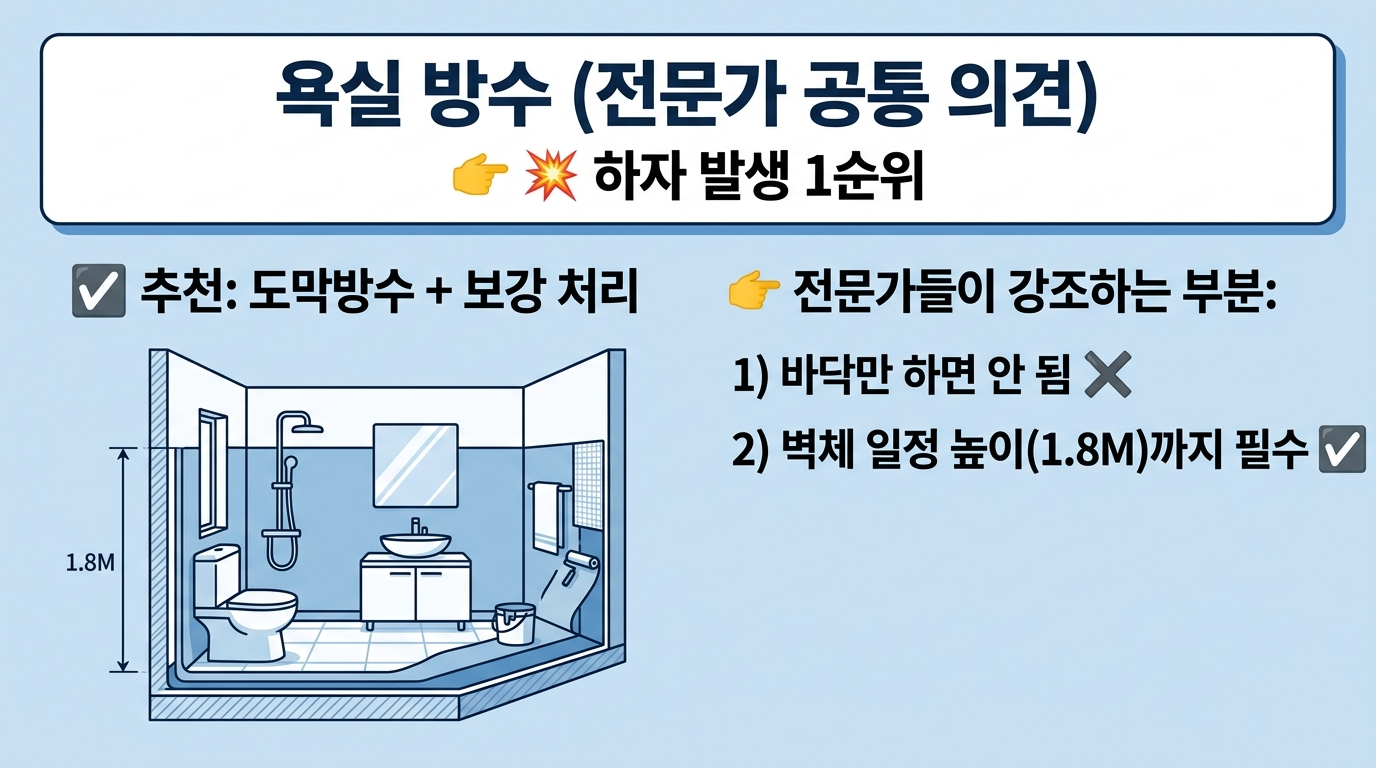 욕실방수의 중요성 및 전문가 추천 공법의견