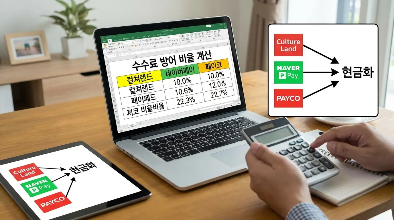 수수료 방어 컬쳐랜드 네이버페이 페이코 현금화 비율 계산