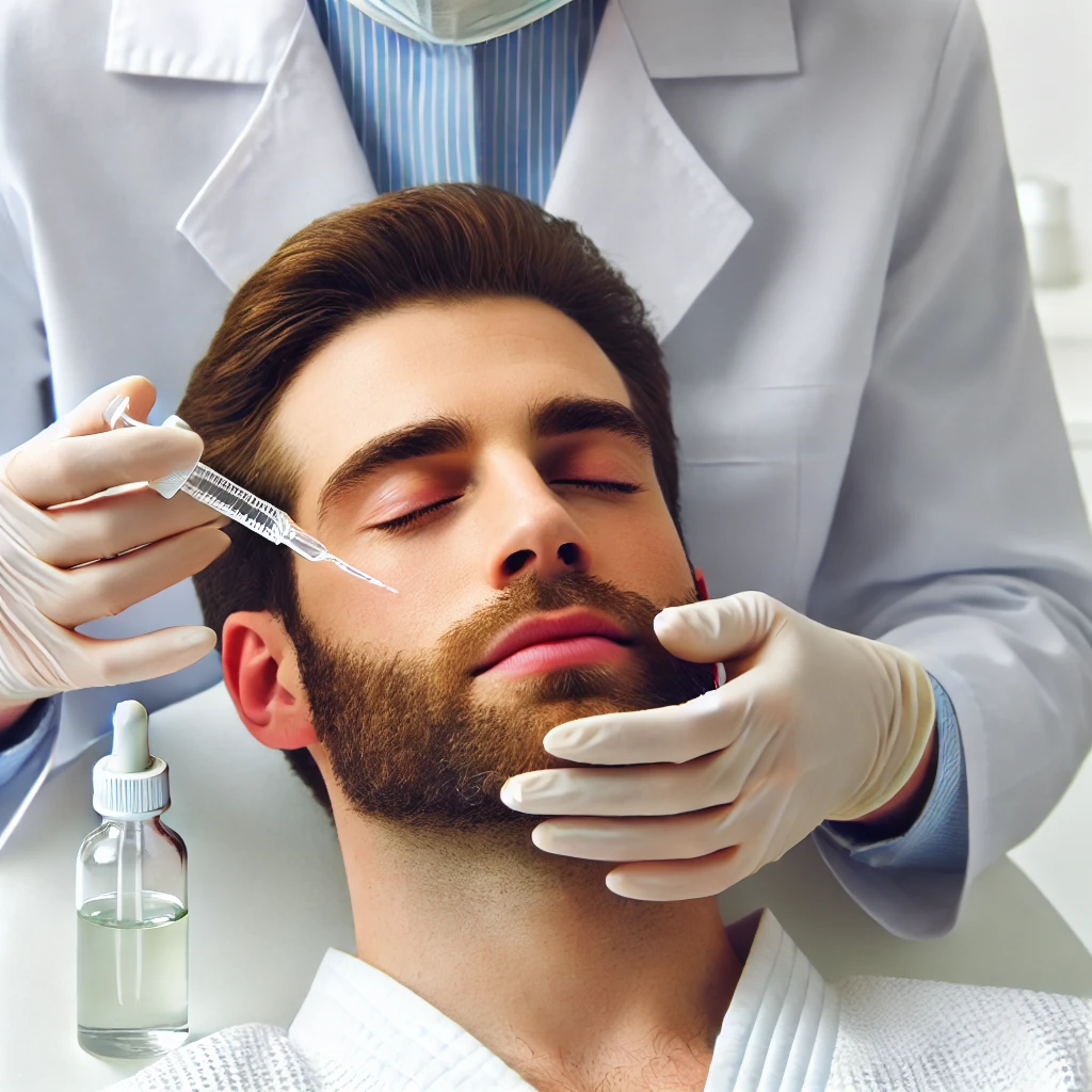 피부과에서 화학적 필링 시술을 받는 환자, AHA와 BHA 산 성분을 사용하여 피부 톤과 질감을 개선하는 장면