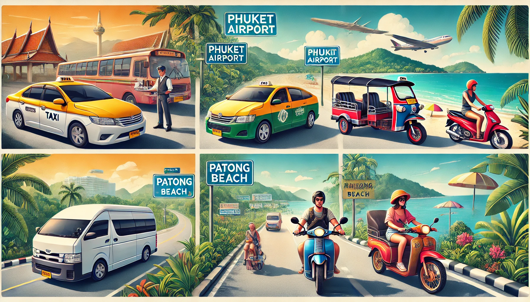 푸켓 공항에서 빠통 비치까지 가는 다양한 교통수단 비교 이미지