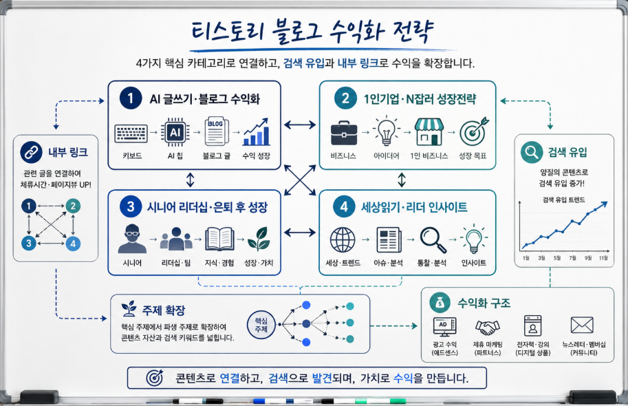 티스토리 블로그 수익화를 위한 4개 핵심 카테고리와 내부 링크 구조 이미지