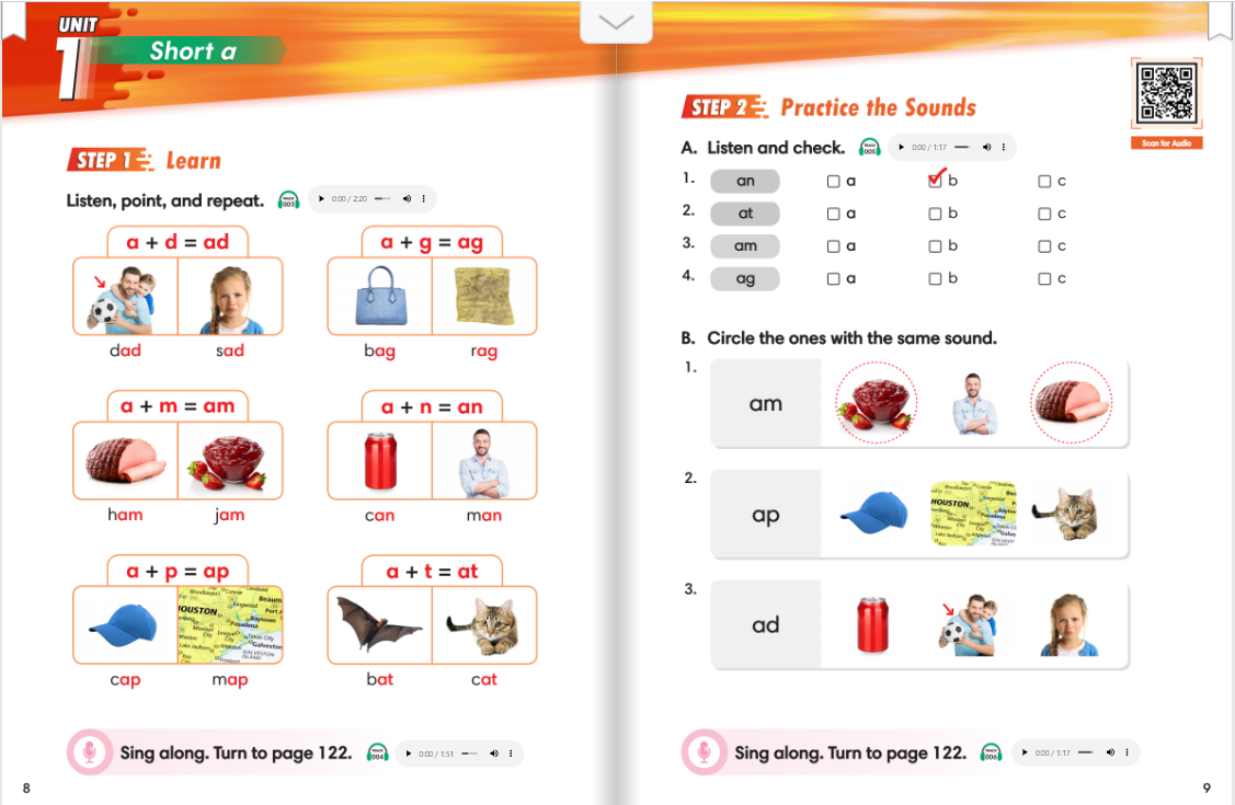 Fast Phonics 교재 내 Unit 1 샘플 페이지