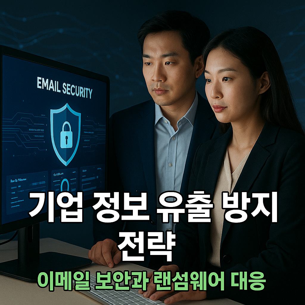 어두운 사무실에서 이메일 보안 대시보드를 점검하는 전문가들