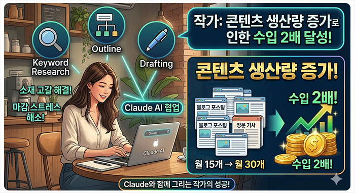 프리랜서 작가: 콘텐츠 생산량 증가로 인한 수익 2배 달성