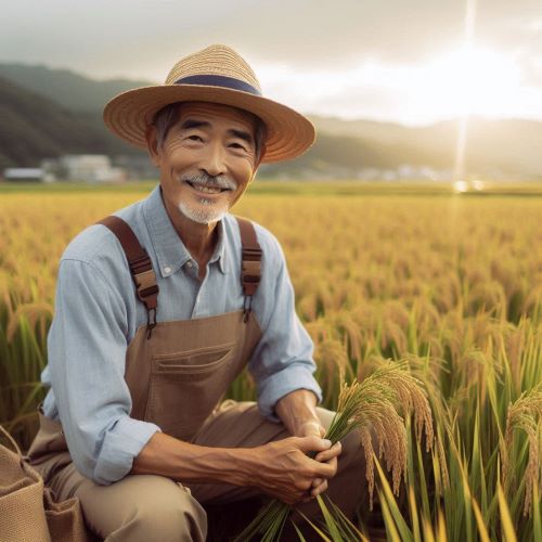 논에서 작업중인 농업인