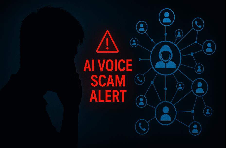 AI 보이스피싱 경고 문구와 피해자 실루엣이 대비된 이미지