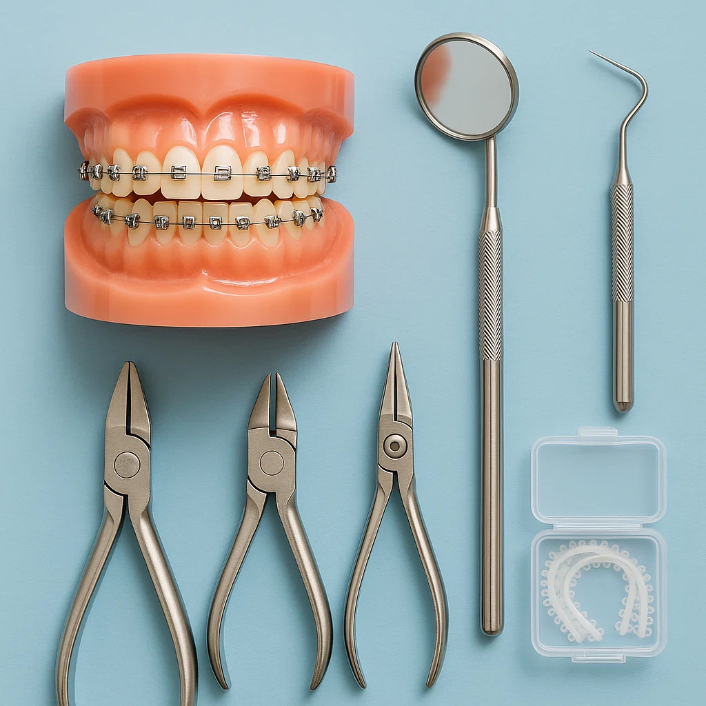 치과에서 치아교정 상태를 검사하는 장면