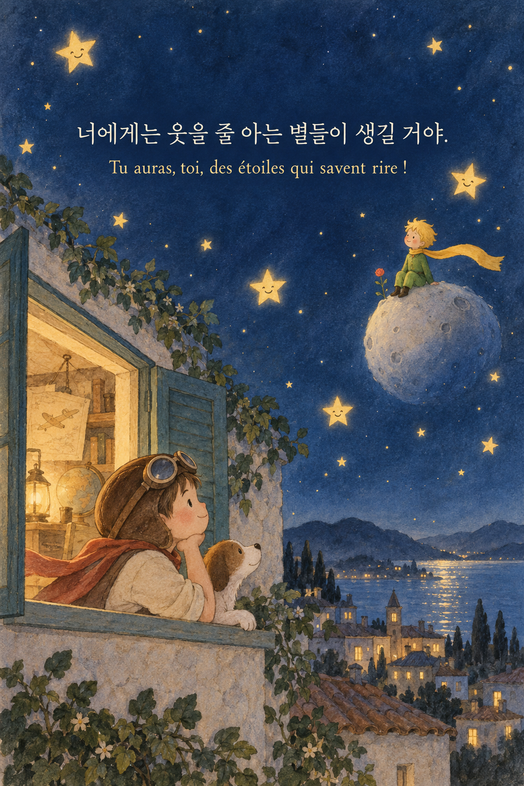 너에게는 웃을 줄 아는 별들이 생길 거야. 프랑스어 원문과 함께 담은 어린 왕자 그림 이미지