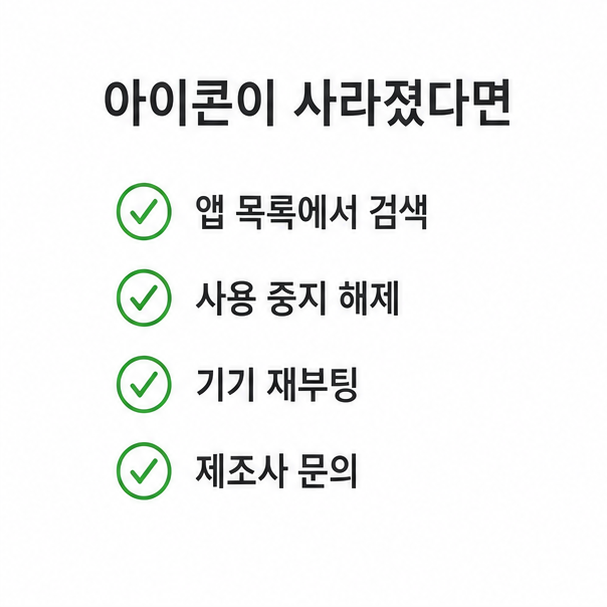 플레이스토어 아이콘이 사라졌을 때 확인 순서, 앱 목록 검색과 사용 중지 해제, 기기 재부팅, 제조사 문의를 정리한 체크리스트