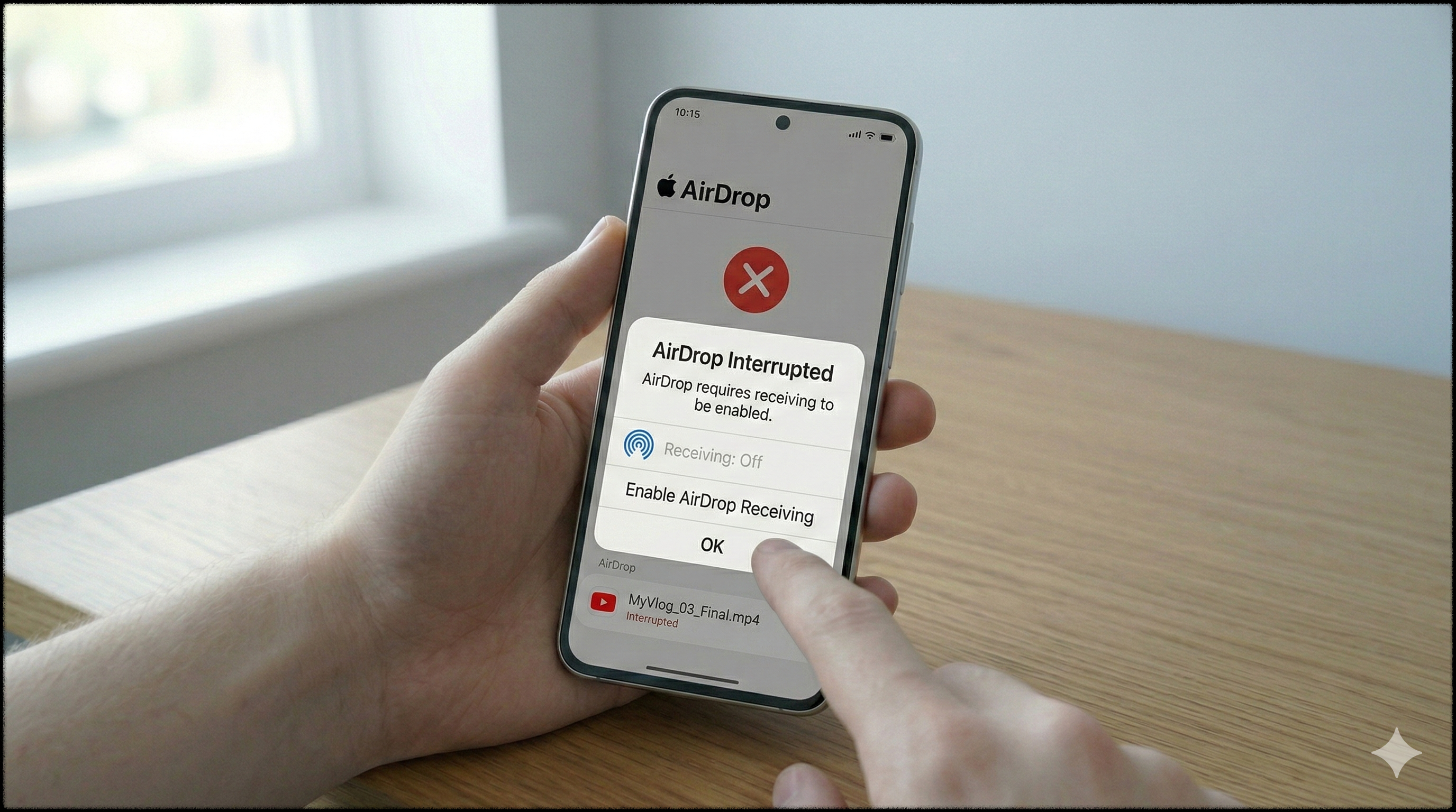AirDrop 수신 설정이 OFF라서 전송이 안 되는 iPhone 모습