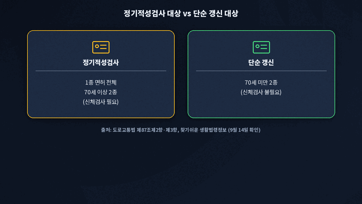 운전면허 정기적성검사 대상 단순 갱신 대상 비교