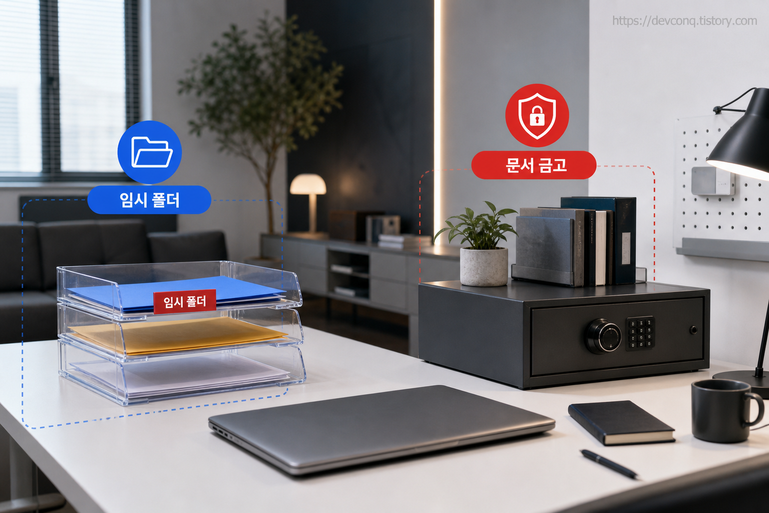 임시 폴더와 개인 문서 금고를 분리한 작업 공간