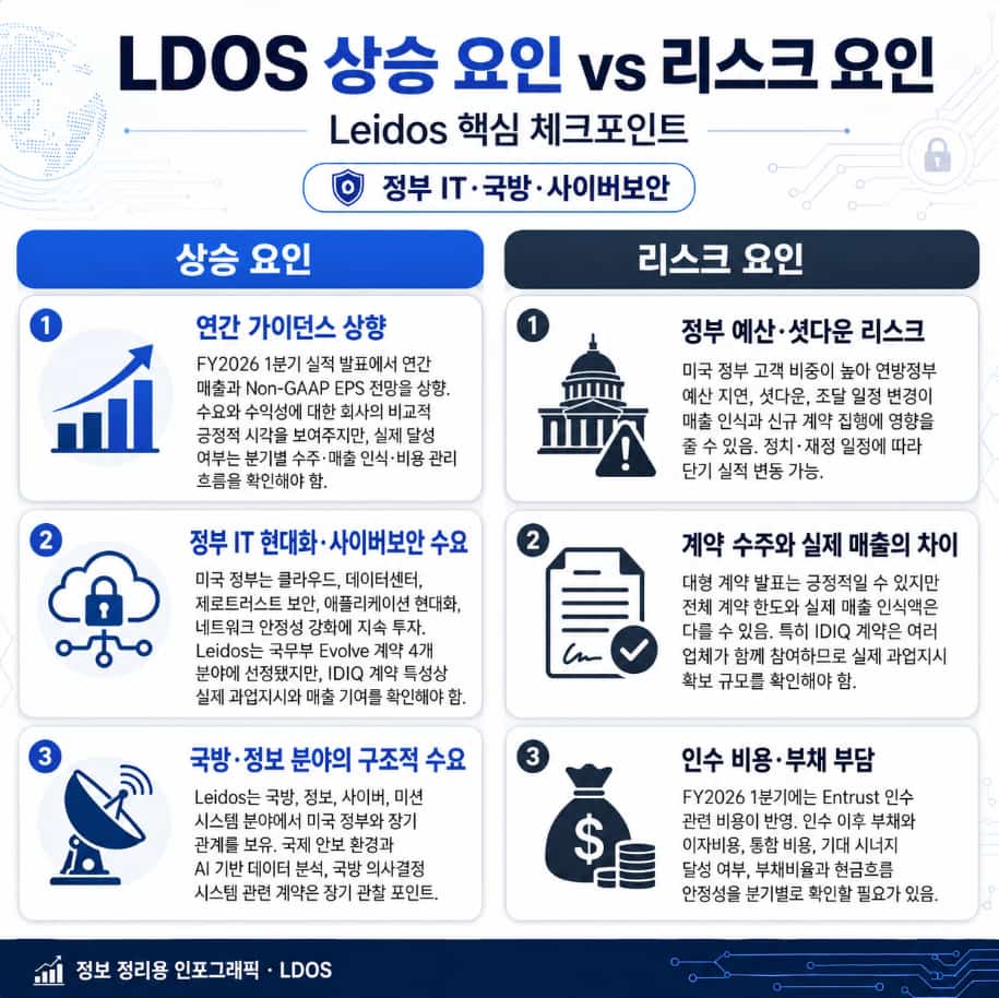 LDOS 상승요인 vs 리스크 요인 그림입니다.