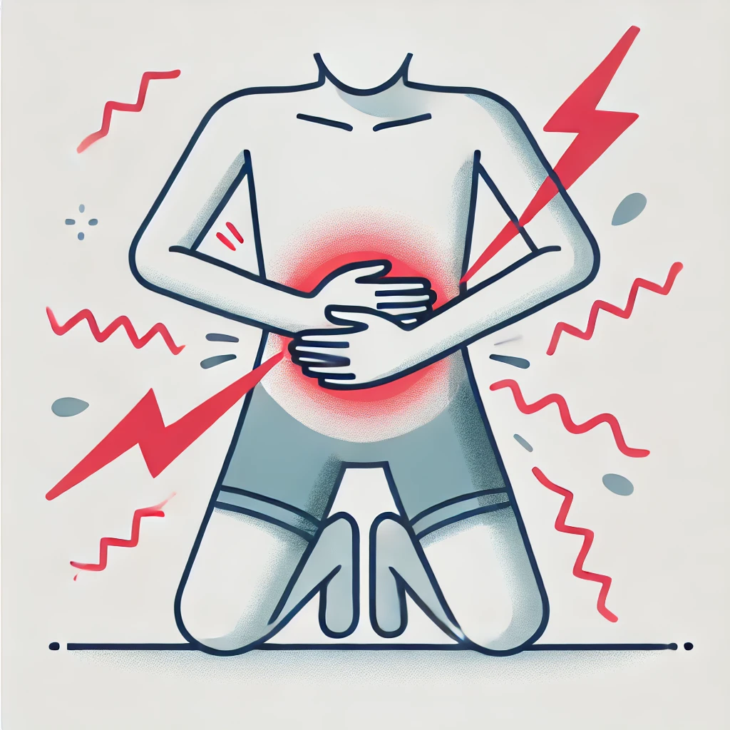 복부 통증을 표현한 사진