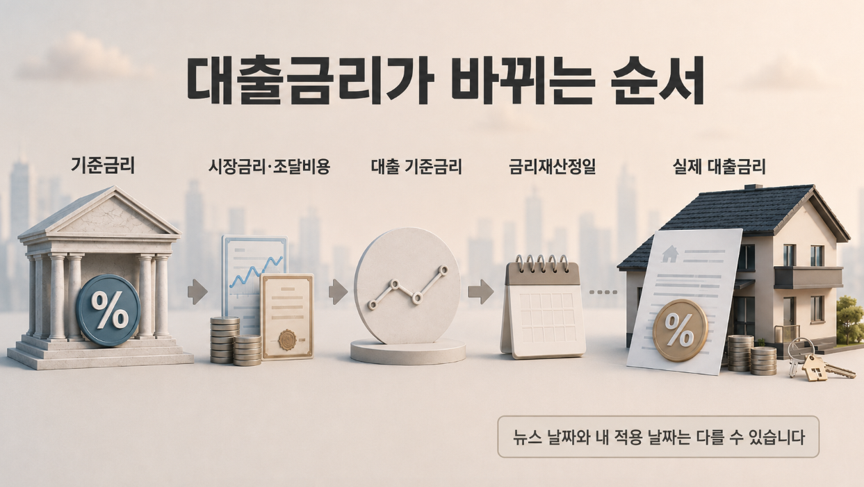 2026년 7월 16일 기준금리 2.75% 결정과 신규취급액 COFIX 3.05% 적용 시점의 차이를 보여주는 타임라인