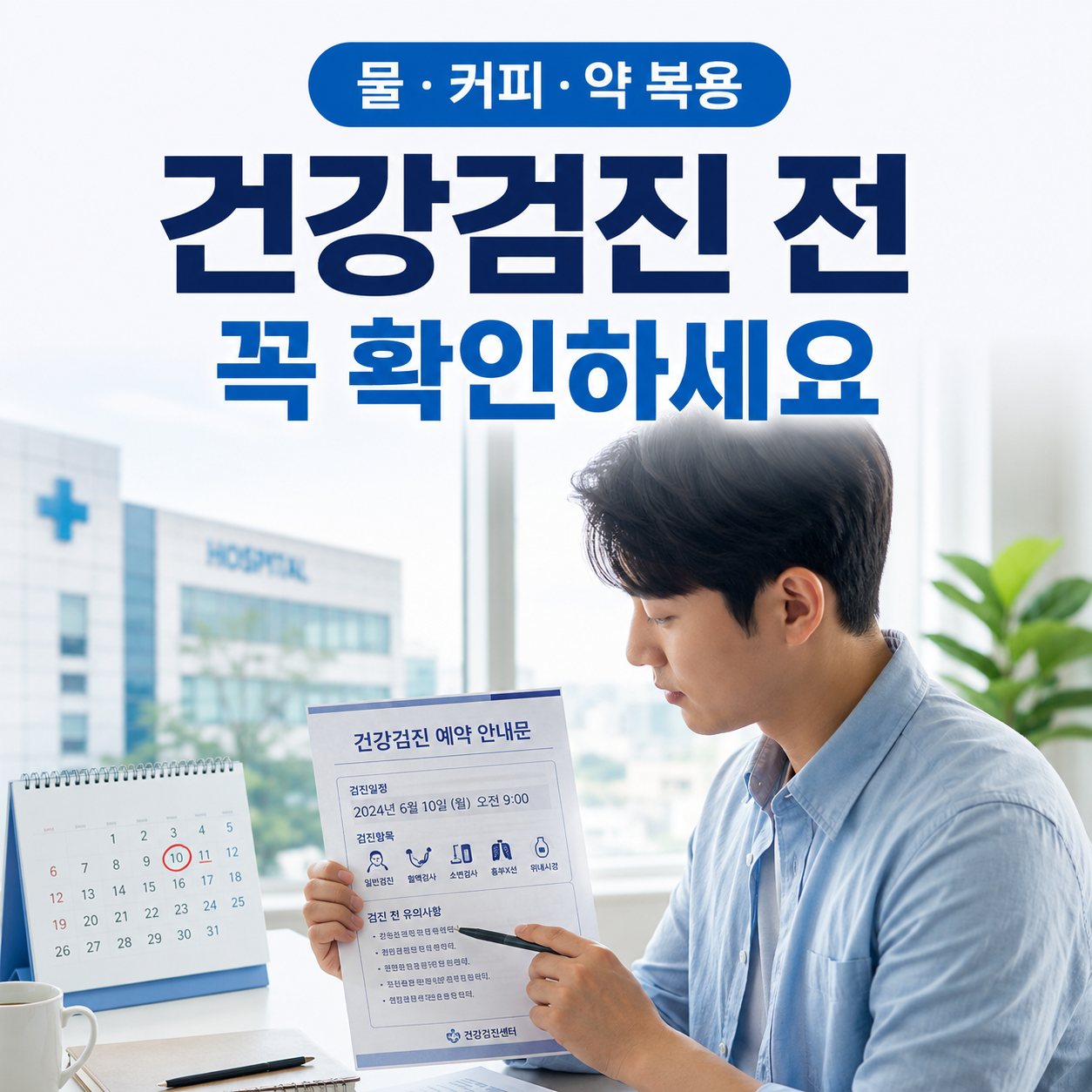 건강검진 전 주의사항을 안내하는 건강 블로그 텍스트 강조형 썸네일