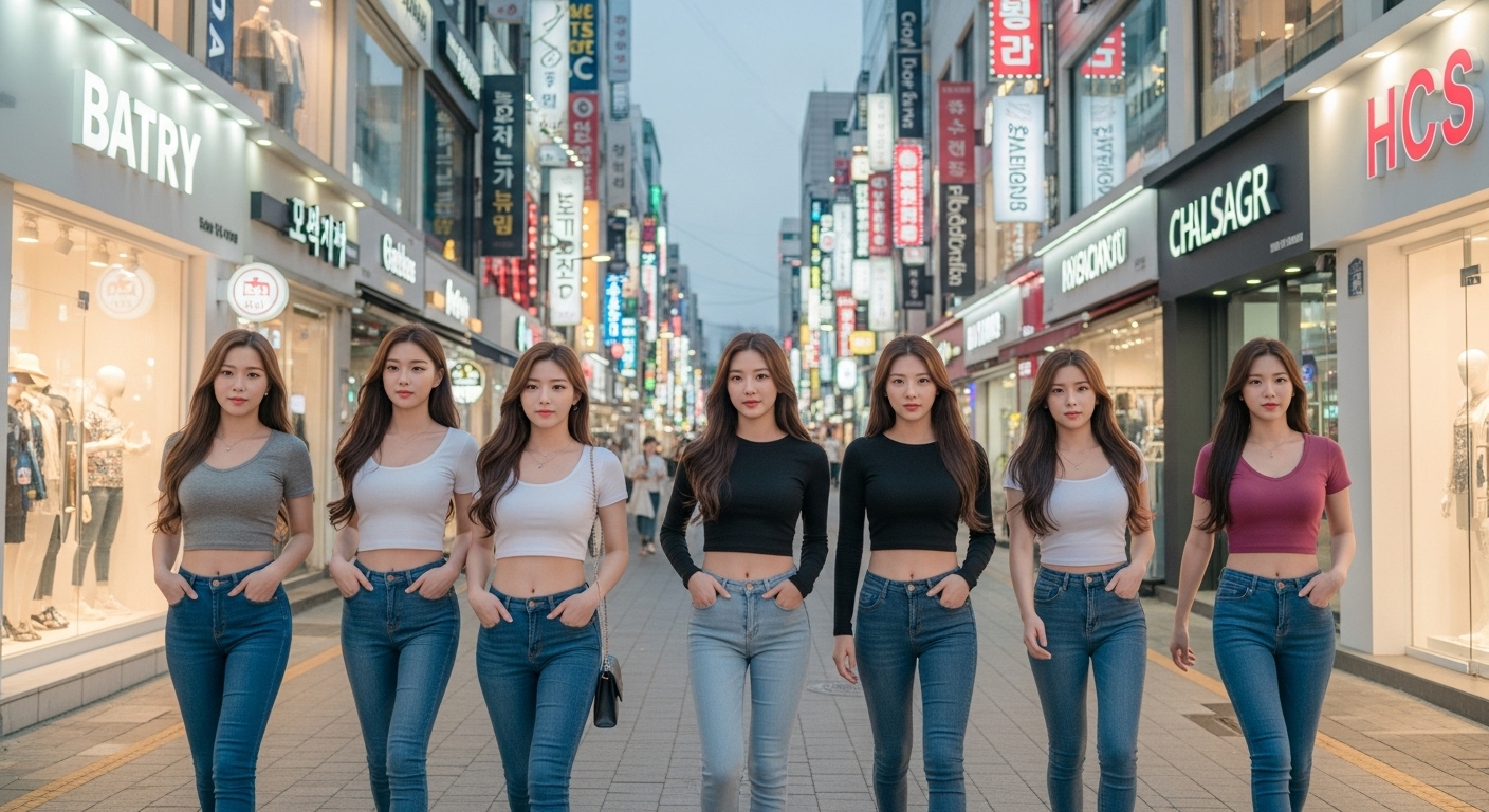 가게를 지나치는 여인들