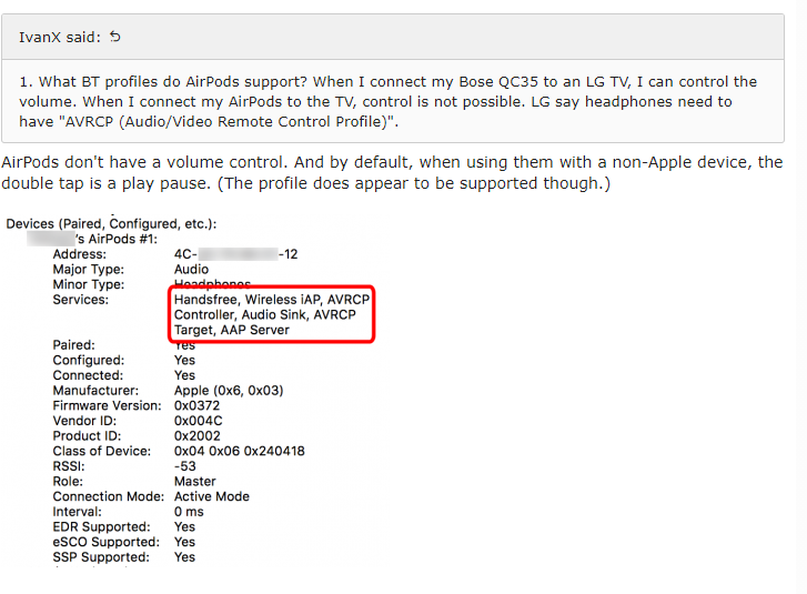 AirPods Bluetooth Profile