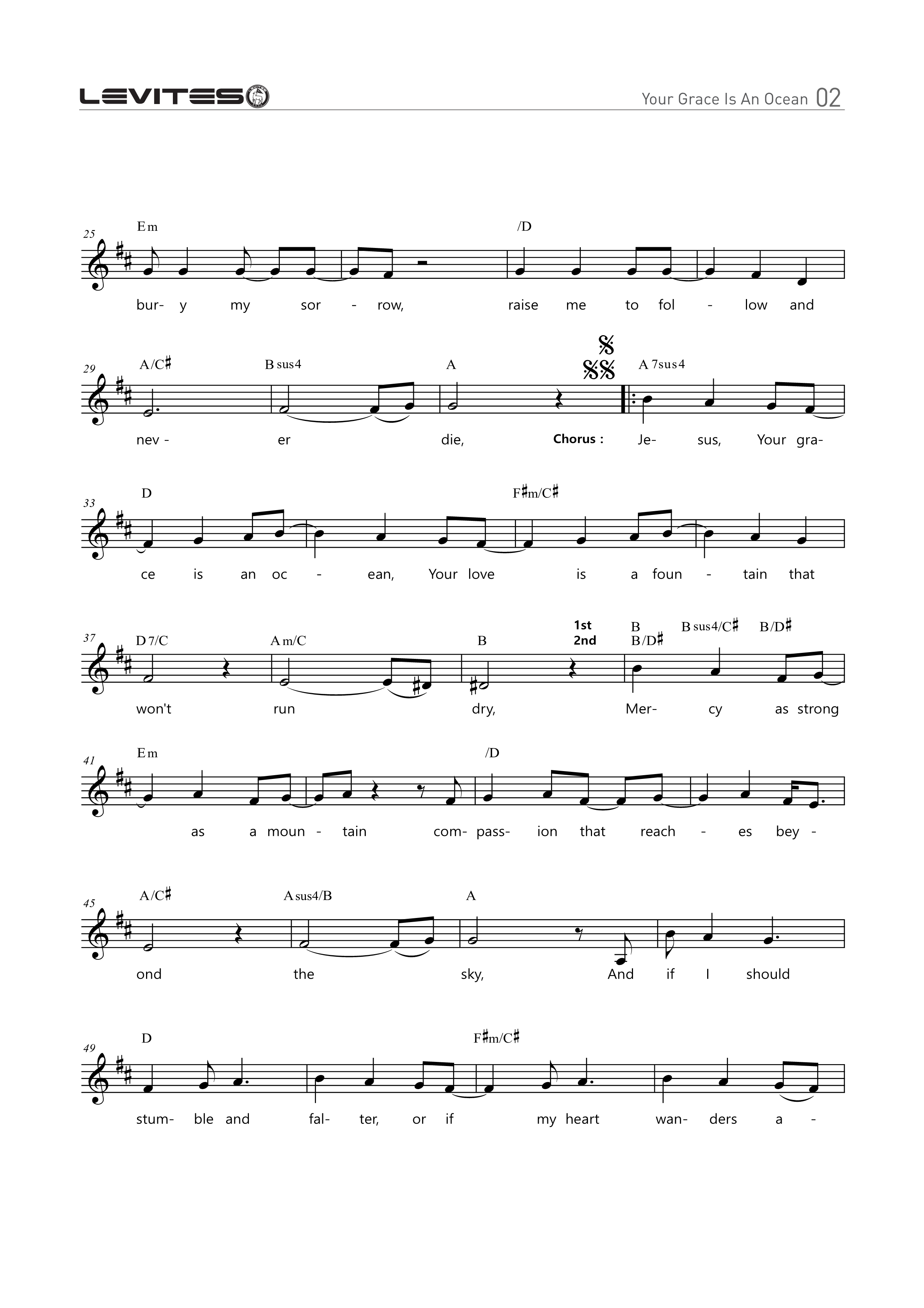 Your Grace is an Ocean(주의 은혜는 저 바다)(When I feel lost and alone)-스캇브래너, 레위지파(D코드/가사/영상/악보)