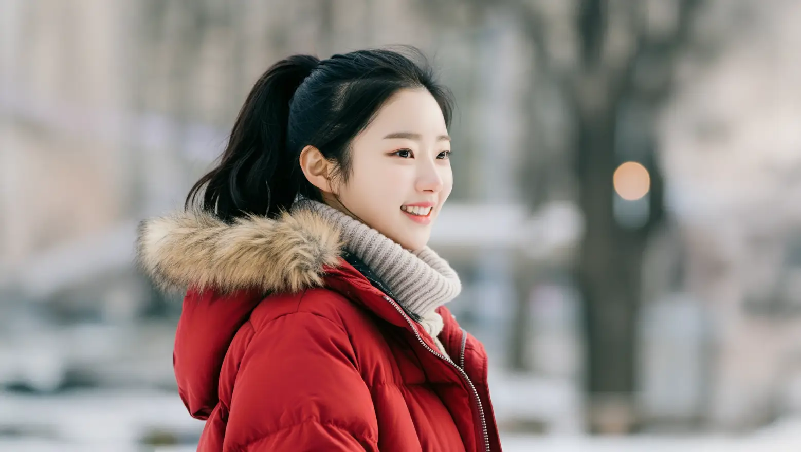 눈 오는 아침과 여성