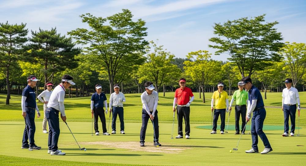 파크골프 모여서 하는 사진