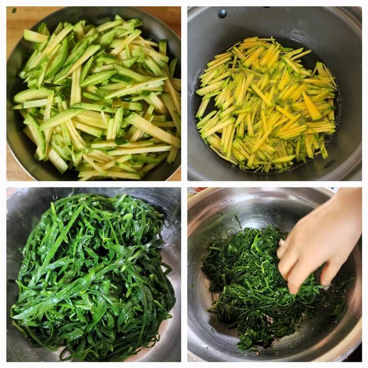 채썰은 호박과 무친 부추