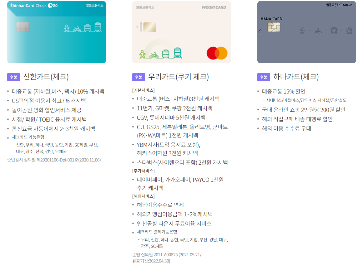 알뜰교통카드 종류(체크카드)