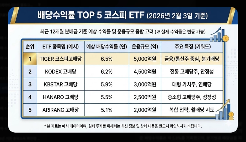 고배당 코스피 ETF TOP 5 [2026년] 종류별 특징 비교 및 절세 계좌 활용법