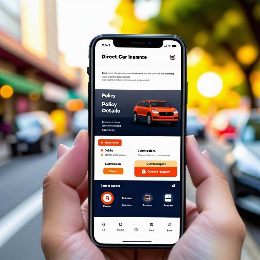 다이렉트 자동차 보험의 모바일 앱 사용 화면.