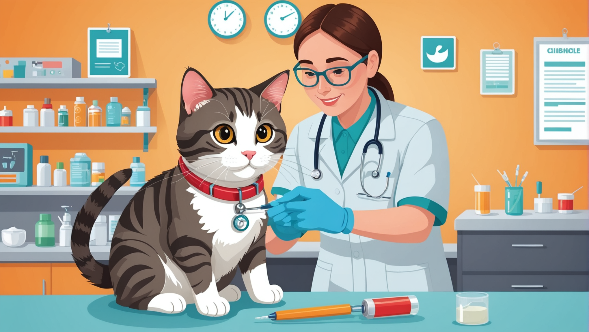 예방접종 주사를 맞는 고양이