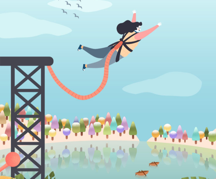 번지점프하는 여자 일러스트