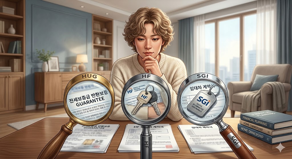 HUG, HF, SGI 전세대출 보증기관을 신중하게 비교하는 사람.