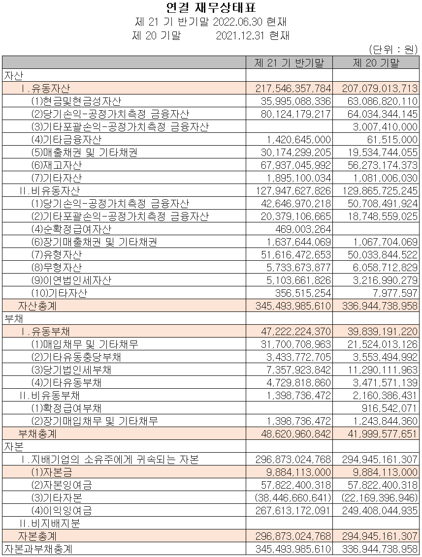 테스 - 재무상태표