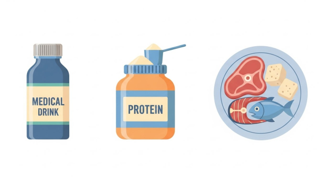 마시는 알부민·단백질 보충제·일반 식단 비교 아이콘