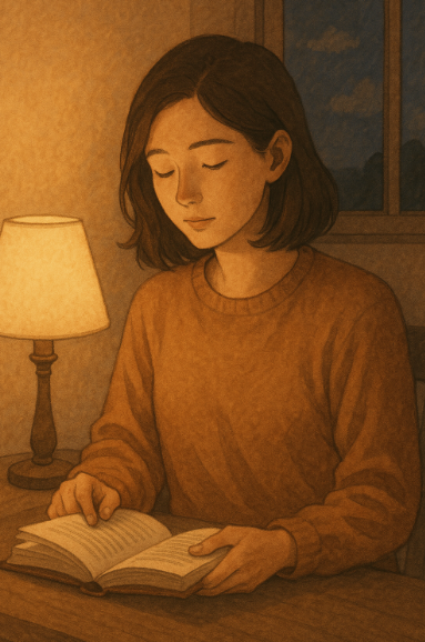 방안에서 책을 읽고 있는 모습 사진