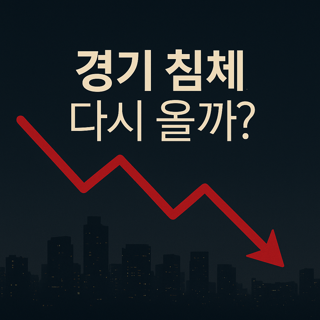 경기 침체를 상징하는 하락 그래프와 어두운 도시 배경 썸네일