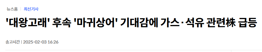 '대왕고래' 후속 '마귀상어' 기대감에 가스&middot;석유 관련株 급등
