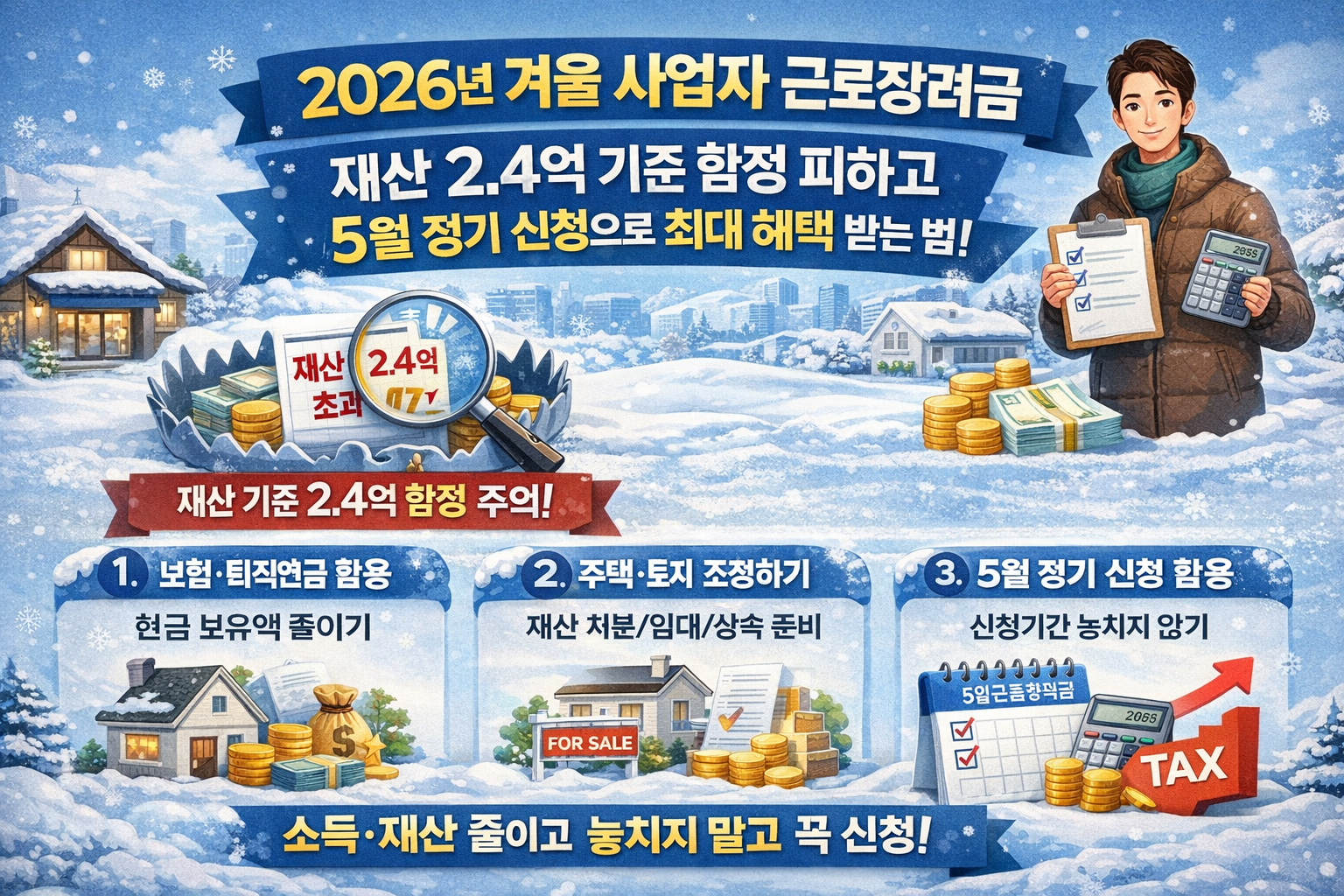 2026년 겨울 사업자 근로장려금 재산 2.4억 기준 함정 피하고 5월 정기 신청으로 최대 혜택 받는 법