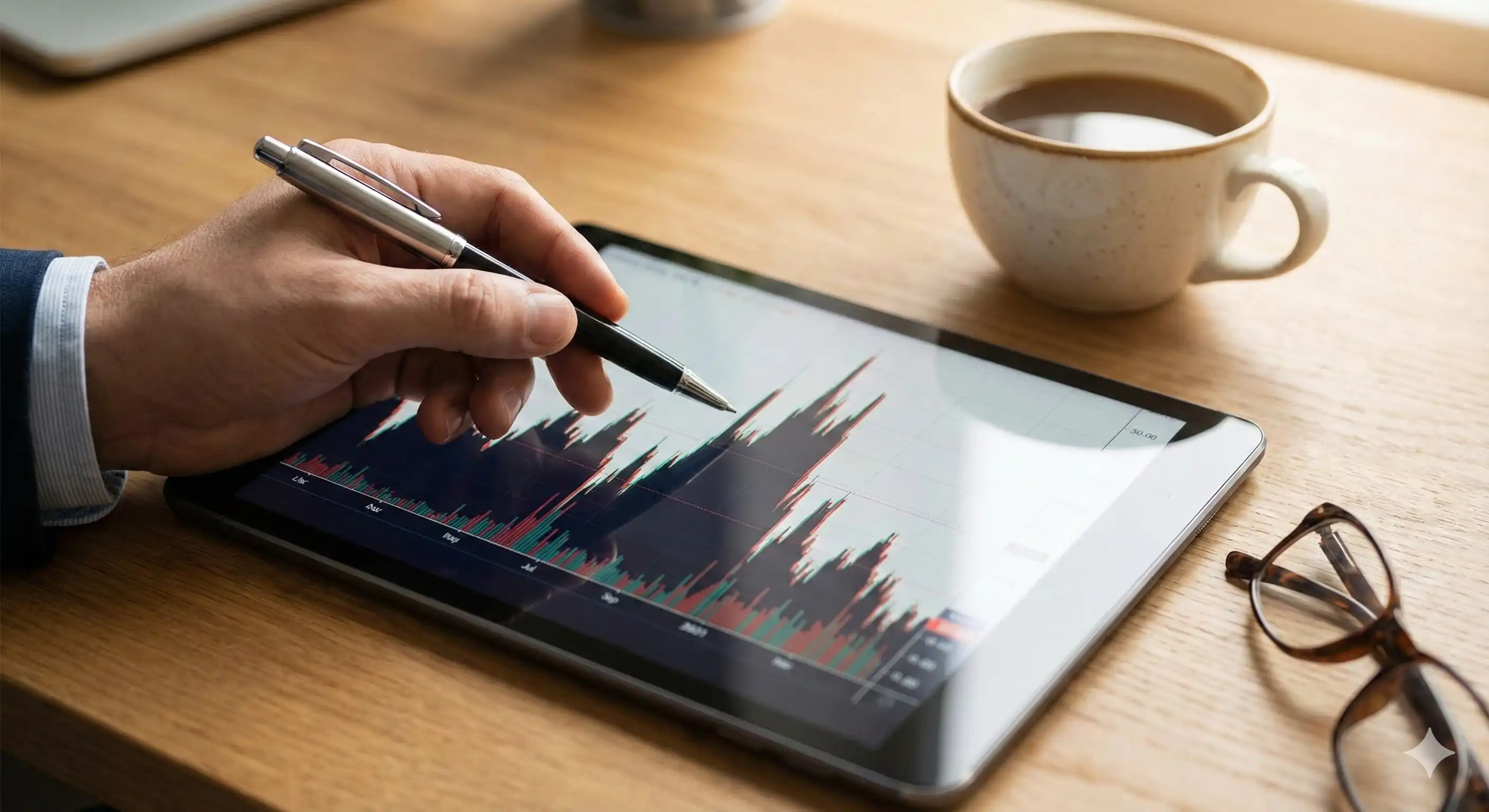 투자 차트를 분석하는 전문가의 손길