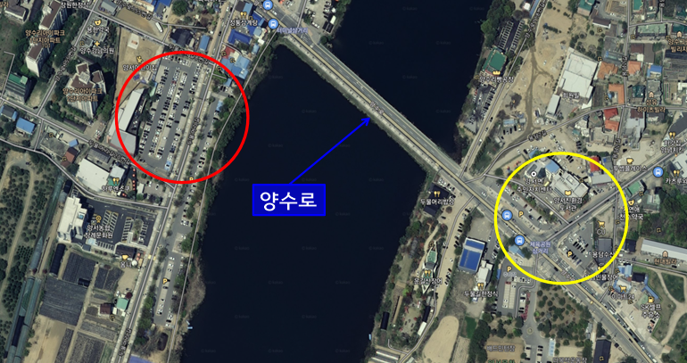 두물머리 입구 진입 전 주차장 등