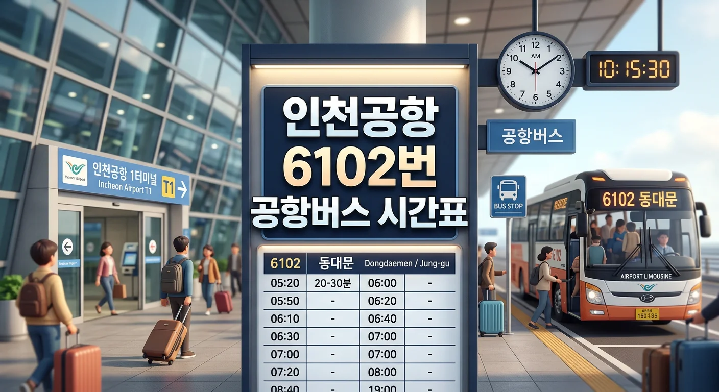 인천공항 6102번 공항버스 시간표와 요금 (성북&middot;강북&middot;도봉 방면)