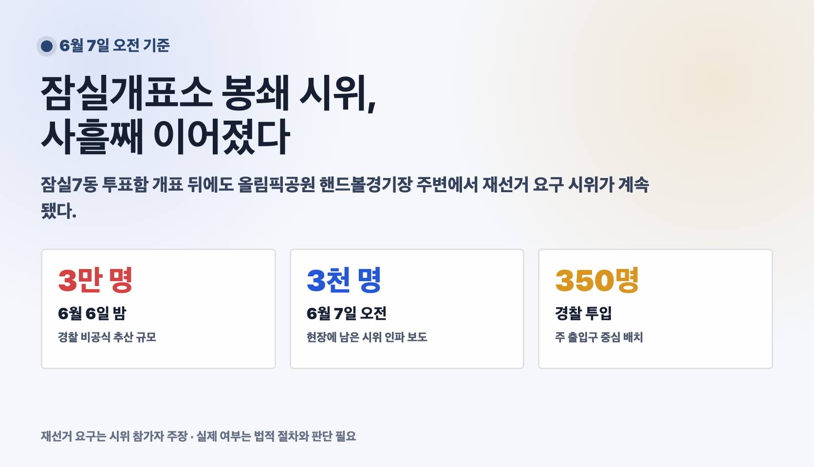 잠실개표소 봉쇄 시위와 경찰 배치, 선관위 직원·취재진 이동 제한 논란을 정리한 대표 이미지