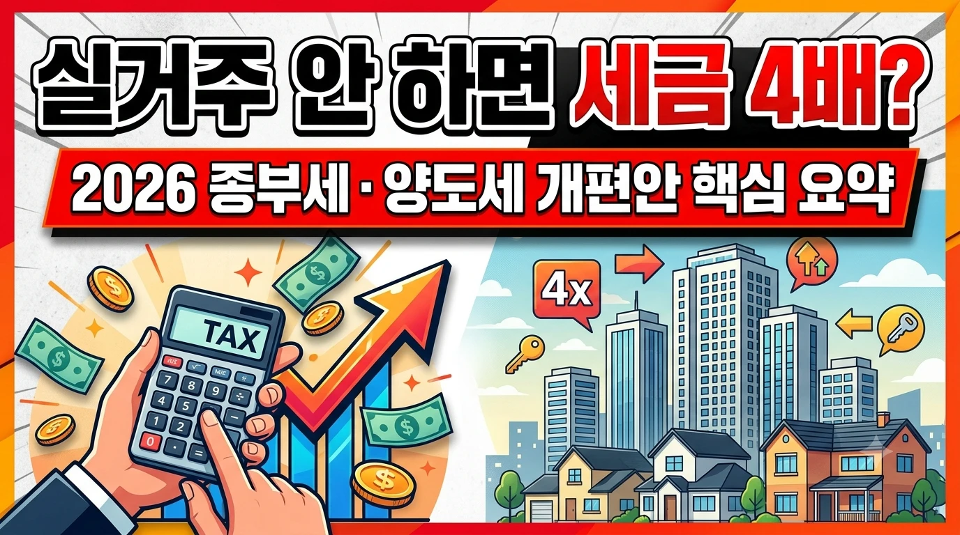 실거주 안 하면 세금 4배? 2026 종부세&middot;양도세 개편안 핵심 요약(썸네일) ai를 이용한 이미지