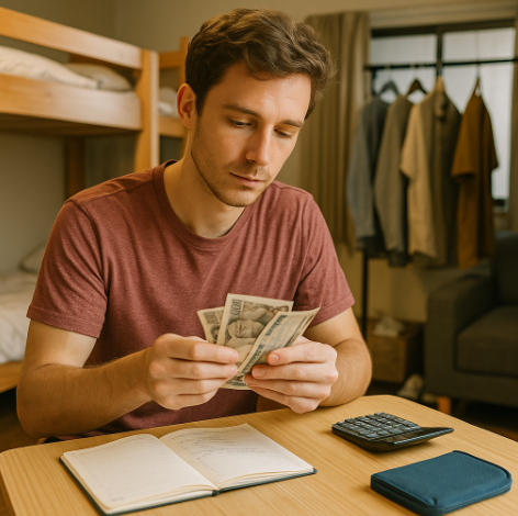 워킹홀리데이로 저축하기 위해 소비를 기록하는 모습입니다.